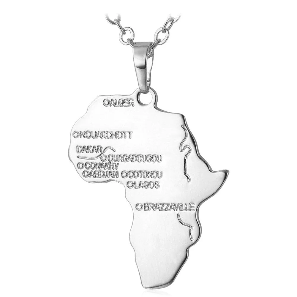 Hiphop Africa Pendant Gold Plated Trendy Women African Map Pendant Necklace Men Jewelry