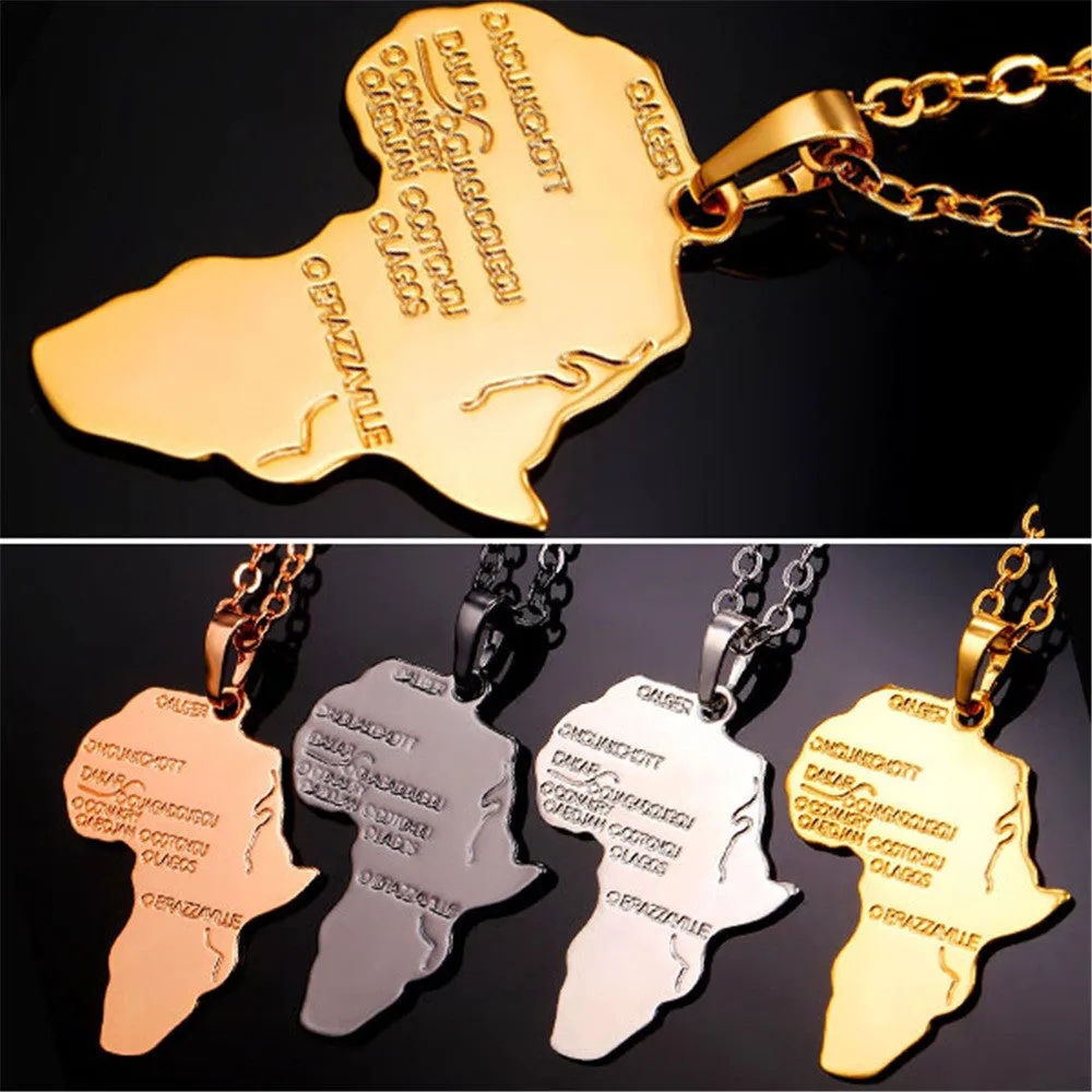 Hiphop Africa Pendant Gold Plated Trendy Women African Map Pendant Necklace Men Jewelry