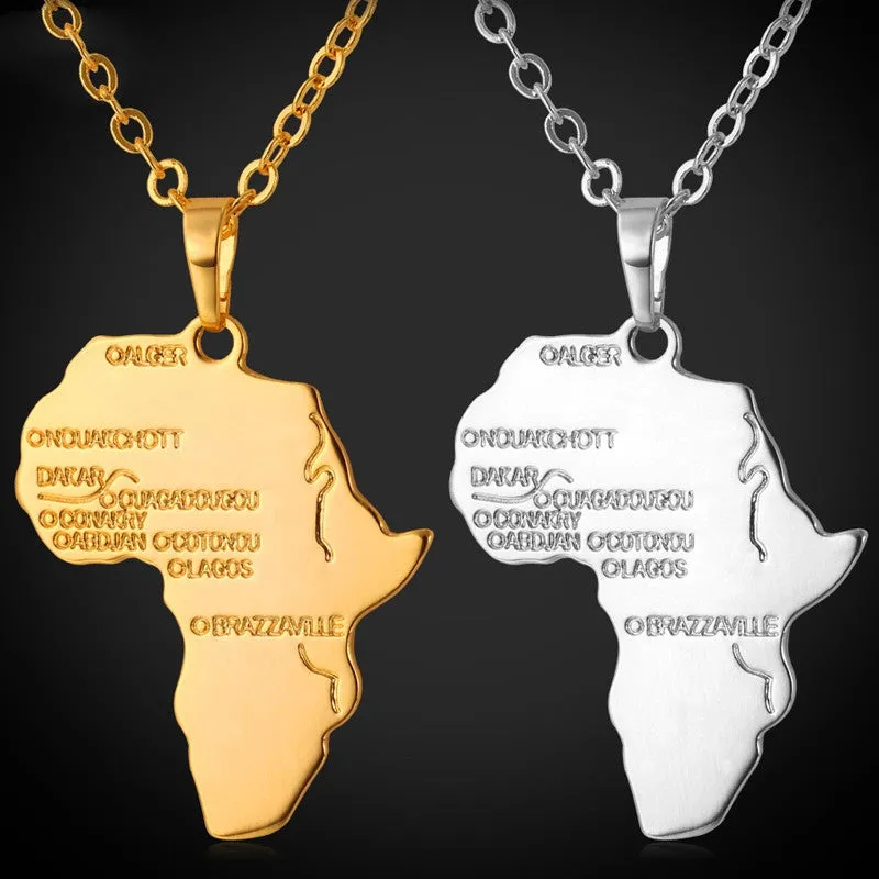 Hiphop Africa Pendant Gold Plated Trendy Women African Map Pendant Necklace Men Jewelry