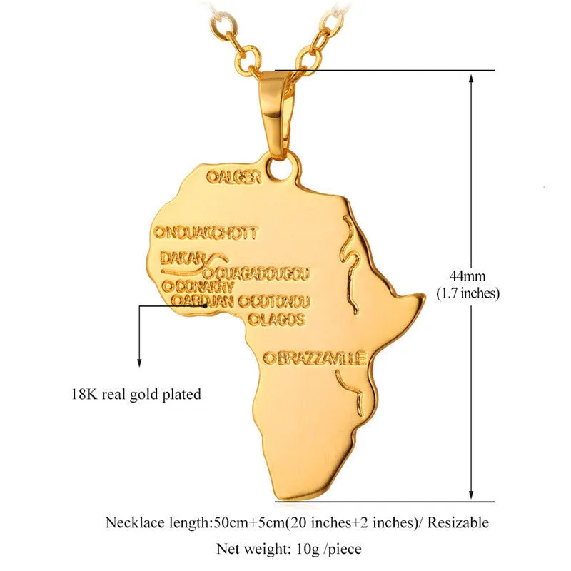 Hiphop Africa Pendant Gold Plated Trendy Women African Map Pendant Necklace Men Jewelry