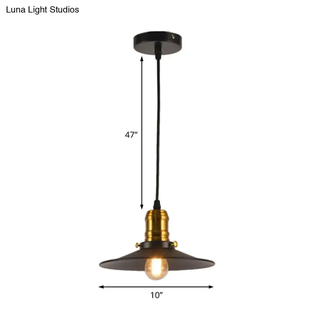 Industrial Black Flared Single Bulb Metal Pendant Light - 8.5"/10"/12" Wide - Stylish Dining Room Hanging Lamp