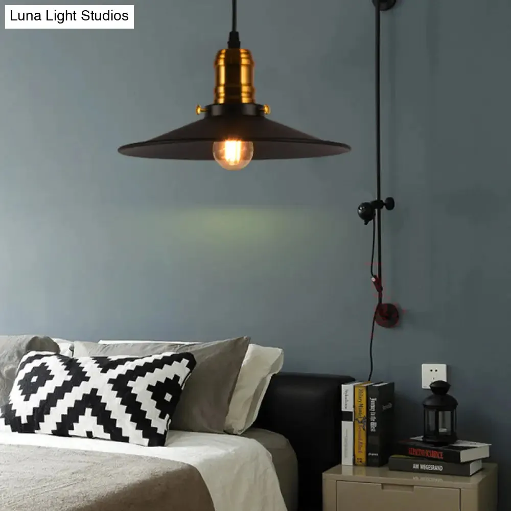 Industrial Black Flared Single Bulb Metal Pendant Light - 8.5"/10"/12" Wide - Stylish Dining Room Hanging Lamp