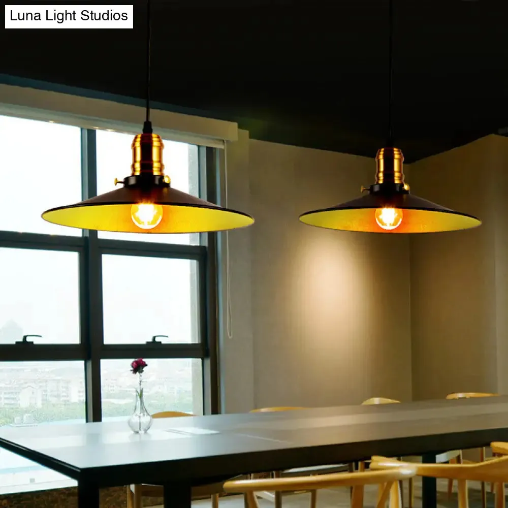 Industrial Black Flared Single Bulb Metal Pendant Light - 8.5"/10"/12" Wide - Stylish Dining Room Hanging Lamp