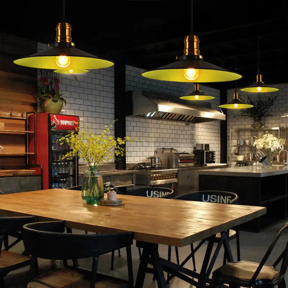 Industrial Black Flared Single Bulb Metal Pendant Light - 8.5"/10"/12" Wide - Stylish Dining Room Hanging Lamp