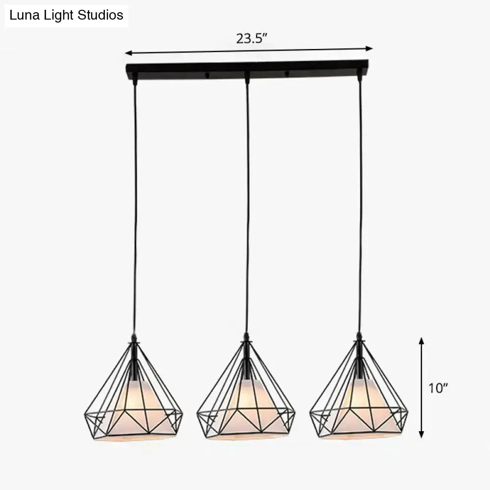 Industrial Diamond Cage Pendant Light with 3 Iron Heads - Stylish Lighting for Dining Room