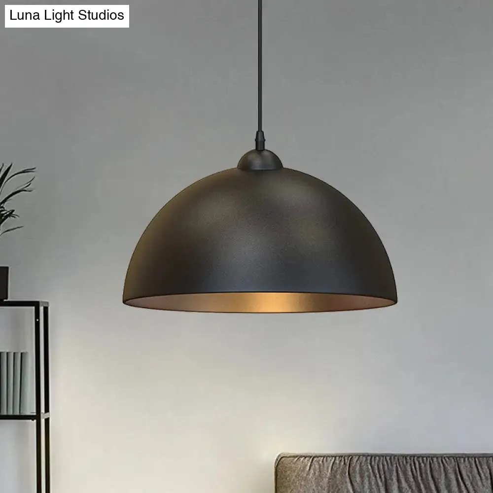 Industrial Dome Metal Pendant Light - Stylish 1-Bulb Ceiling Fixture for Dining Room in Black