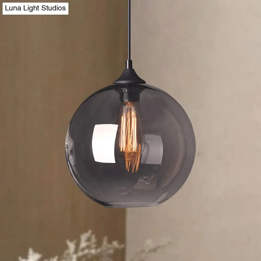 Industrial Single Light Globe Pendant - Clear Glass Hanging Lamp in Grey/Brown (8"/10"/12" Wide)