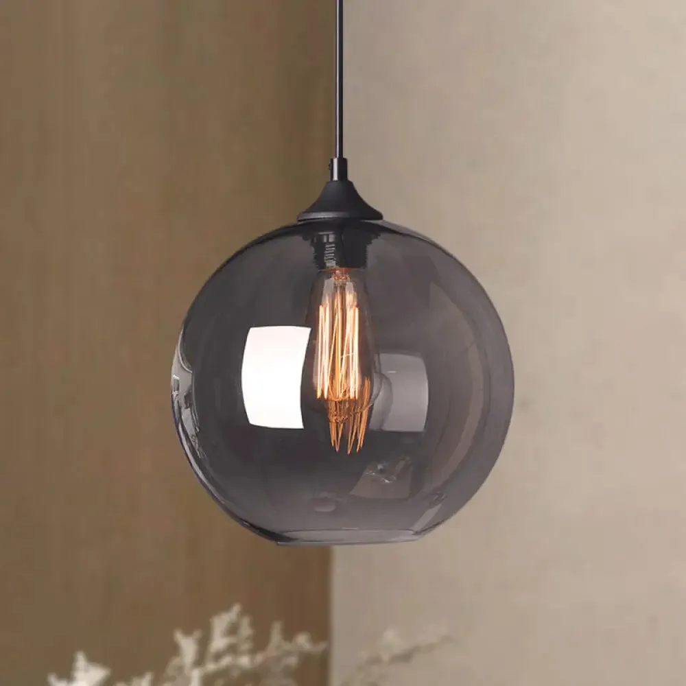 Industrial Single Light Globe Pendant - Clear Glass Hanging Lamp in Grey/Brown (8"/10"/12" Wide)