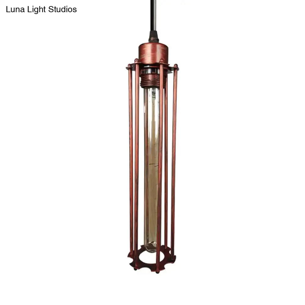 Industrial Style Metal Cage Pendant Light with Adjustable Cord - Antique Brass/Aged Silver Finish