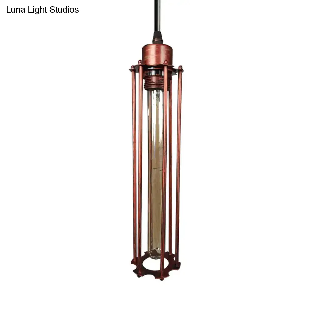 Industrial Style Metal Cage Pendant Light with Adjustable Cord - Antique Brass/Aged Silver Finish