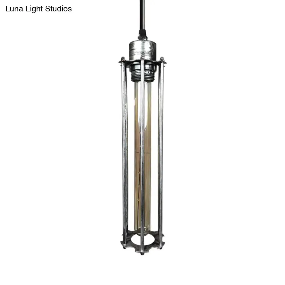 Industrial Style Metal Cage Pendant Light with Adjustable Cord - Antique Brass/Aged Silver Finish