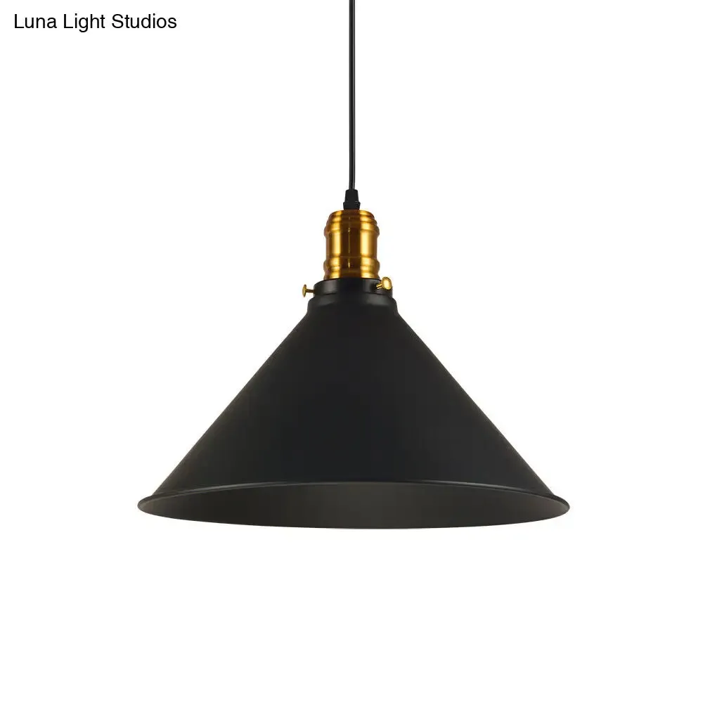 Industrial Tapered Pendant Light - 8.5"/10"/12" Wide, 1-Light Metal Hanging Lamp in Black for Restaurants