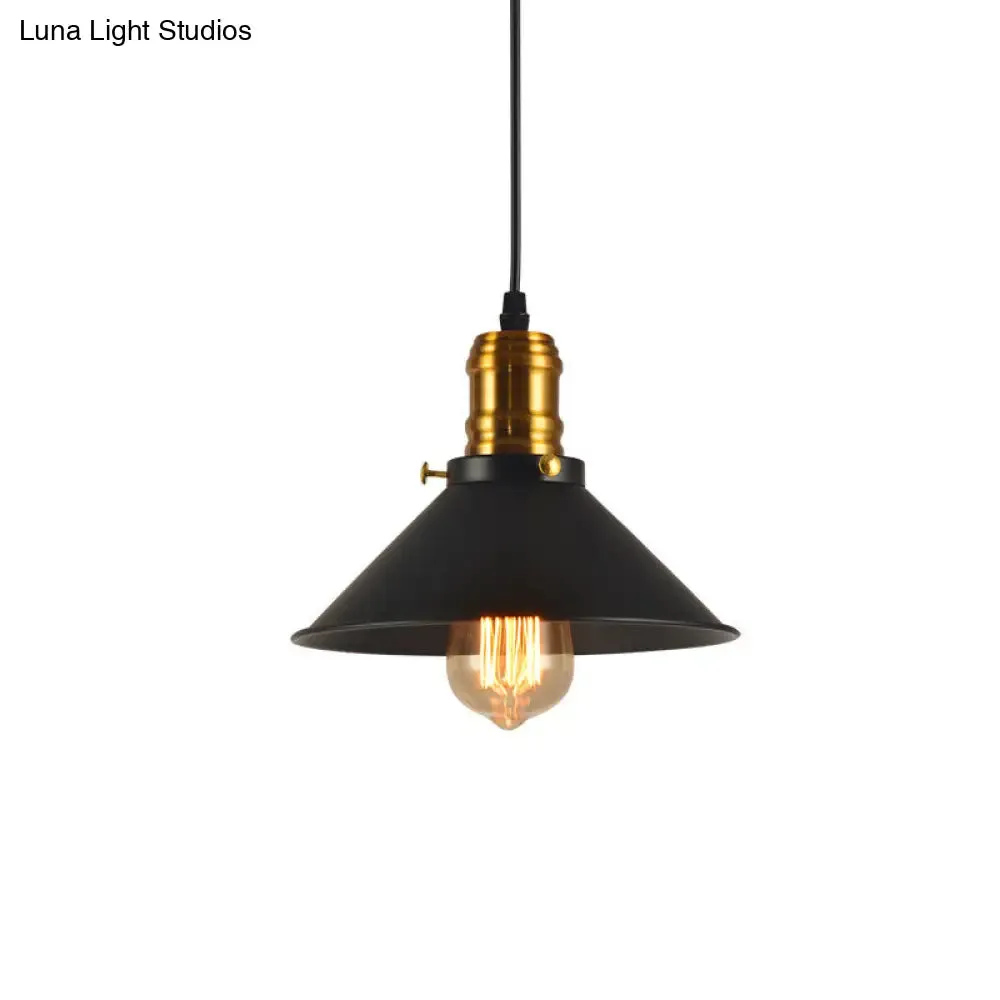 Industrial Tapered Pendant Light - 8.5"/10"/12" Wide, 1-Light Metal Hanging Lamp in Black for Restaurants