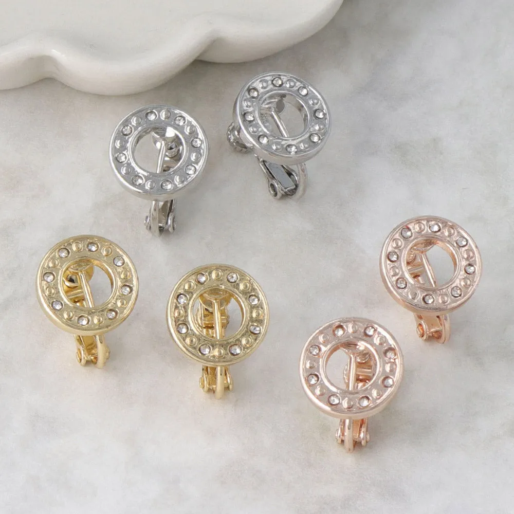 Jeweled Circle Clip On Earrings