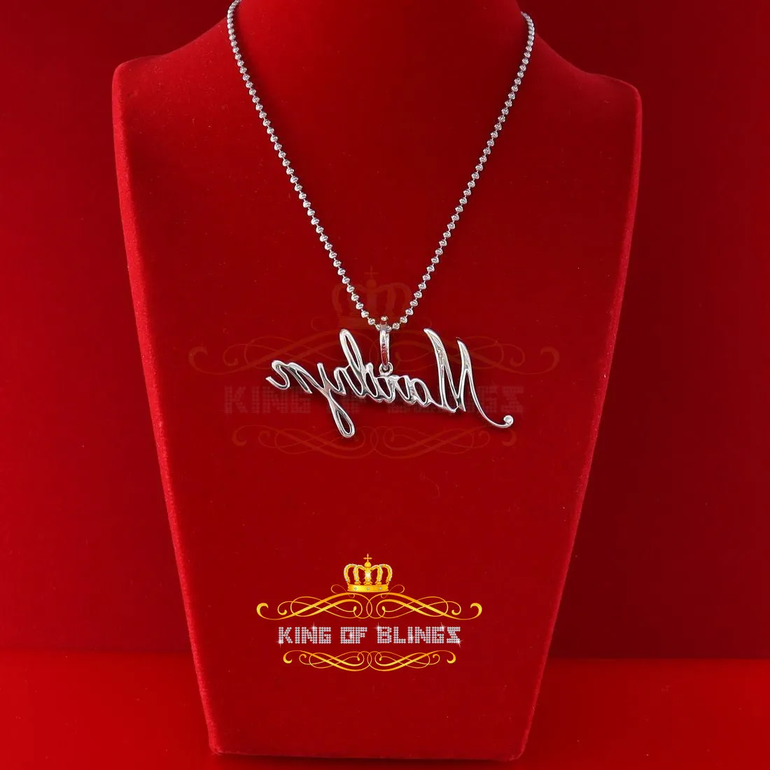 King Of Bling's White Sterling Silver Pendant with MARILYN Necklace Shape with Cubic Zirconia