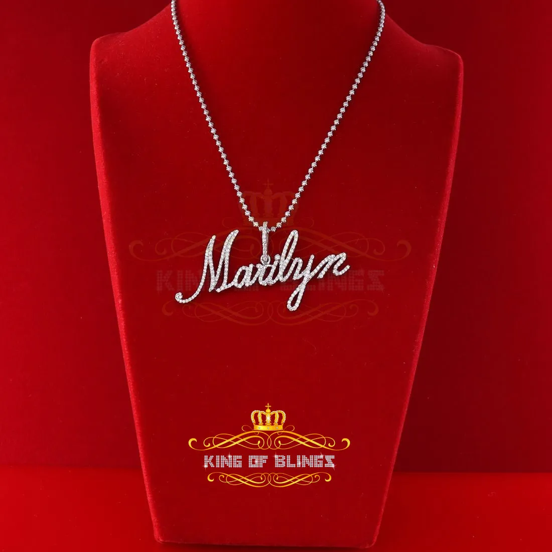 King Of Bling's White Sterling Silver Pendant with MARILYN Necklace Shape with Cubic Zirconia