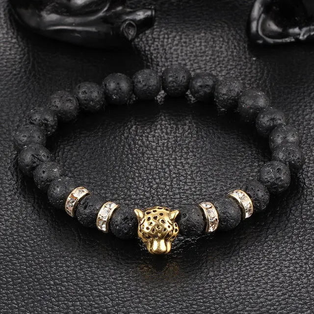 Kittenup 2016 New Antique Gold Color Silver Color  Leopard Head Bracelet Charm Yoga Bracelets For Men Beads Fashion Jewelry