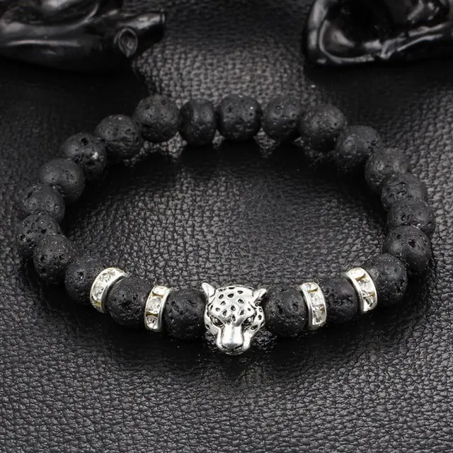 Kittenup 2016 New Antique Gold Color Silver Color  Leopard Head Bracelet Charm Yoga Bracelets For Men Beads Fashion Jewelry