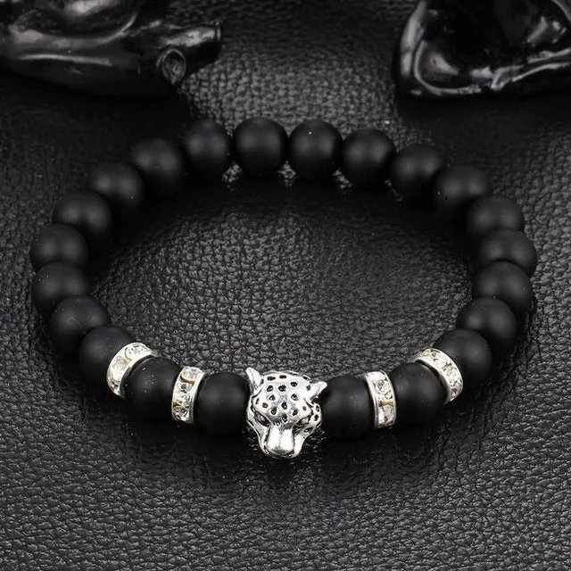 Kittenup 2016 New Antique Gold Color Silver Color  Leopard Head Bracelet Charm Yoga Bracelets For Men Beads Fashion Jewelry