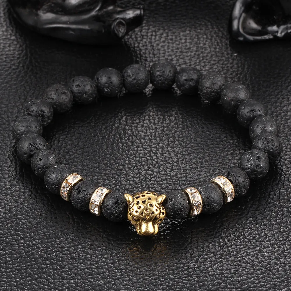 Kittenup 2016 New Antique Gold Color Silver Color  Leopard Head Bracelet Charm Yoga Bracelets For Men Beads Fashion Jewelry