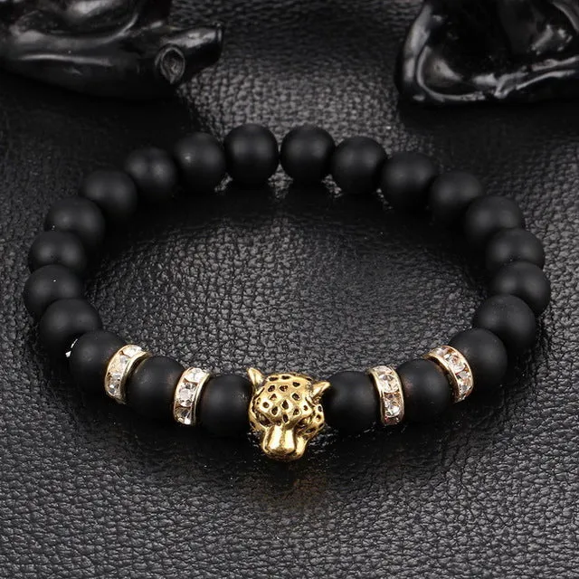 Kittenup 2016 New Antique Gold Color Silver Color  Leopard Head Bracelet Charm Yoga Bracelets For Men Beads Fashion Jewelry