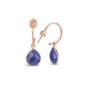 Lapis Lazuli Drop Hoop Earrings Rose Gold September Birthstone