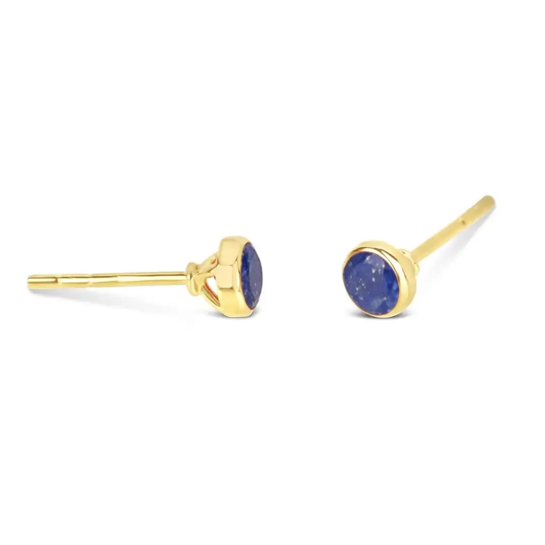 Lapis Lazuli Mini Stud Earrings Gold September Birthstone