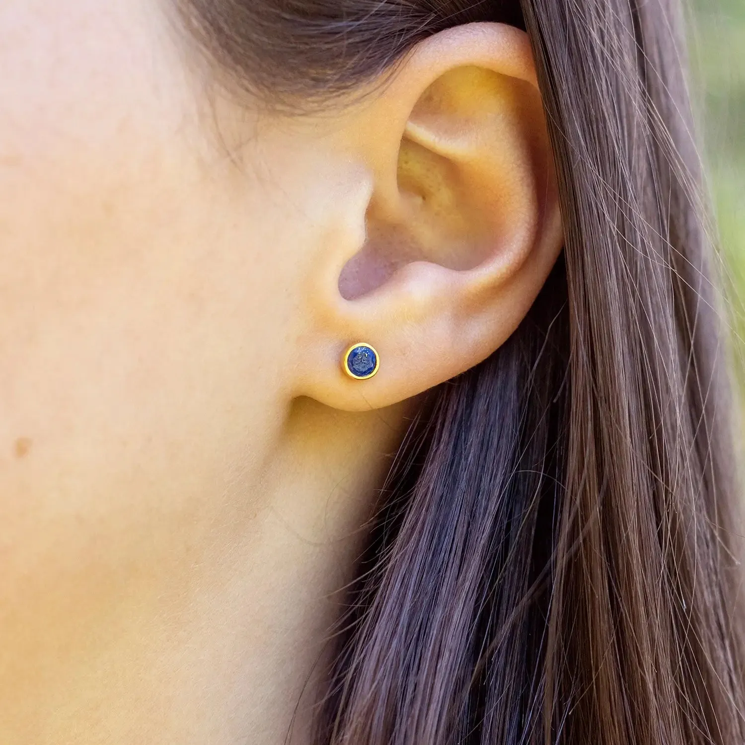 Lapis Lazuli Mini Stud Earrings Gold September Birthstone