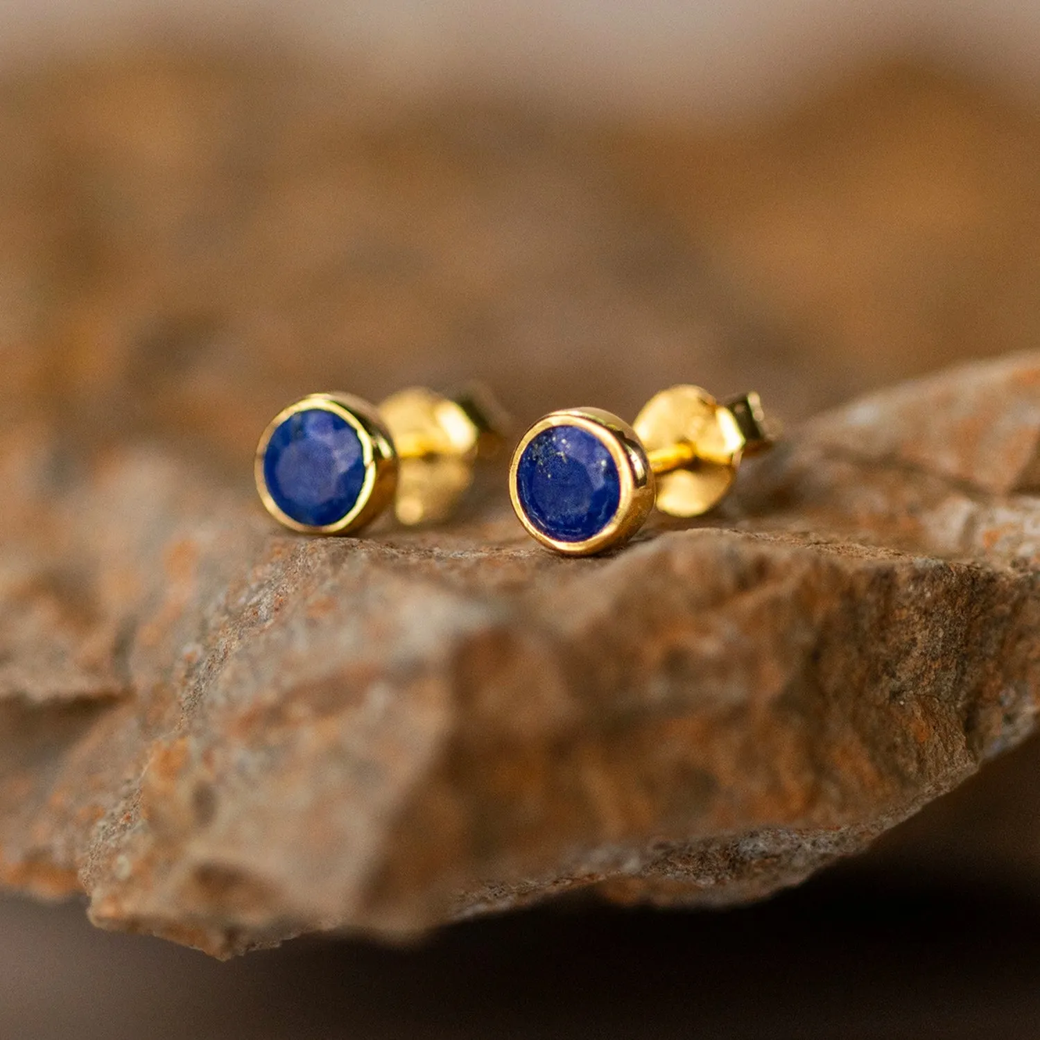 Lapis Lazuli Mini Stud Earrings Gold September Birthstone