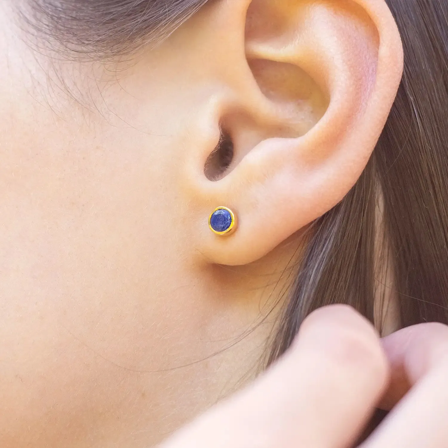 Lapis Lazuli Mini Stud Earrings Gold September Birthstone