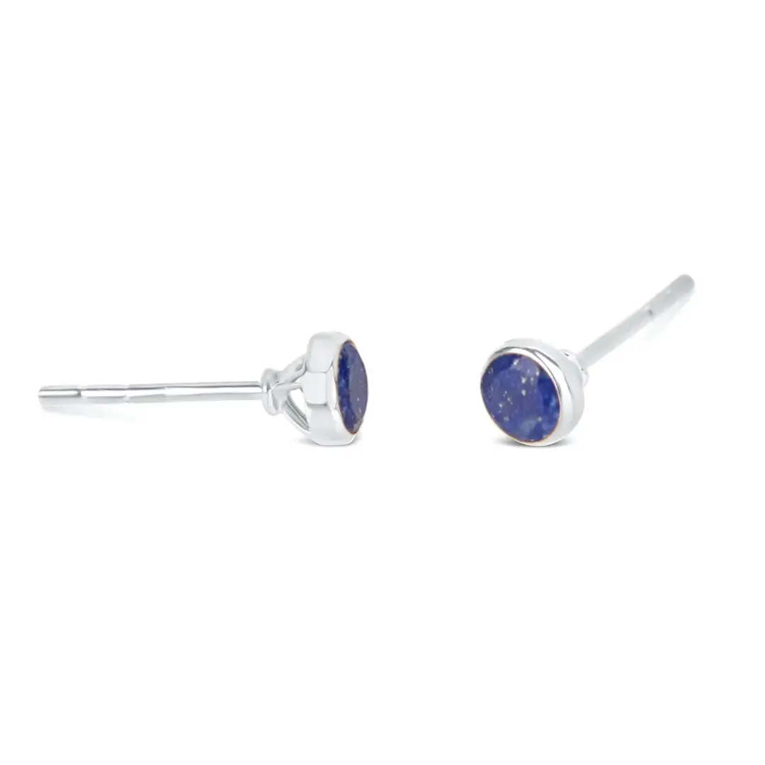 Lapis Lazuli Mini Stud Earrings Silver September Birthstone