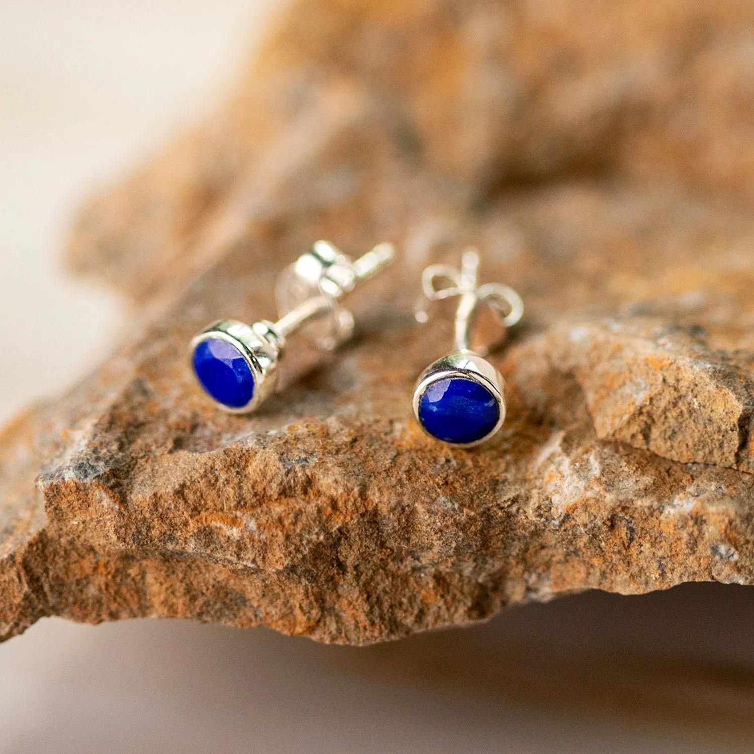 Lapis Lazuli Mini Stud Earrings Silver September Birthstone