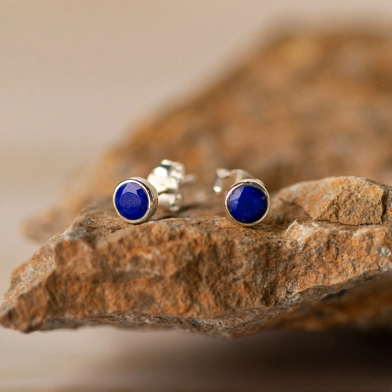 Lapis Lazuli Mini Stud Earrings Silver September Birthstone