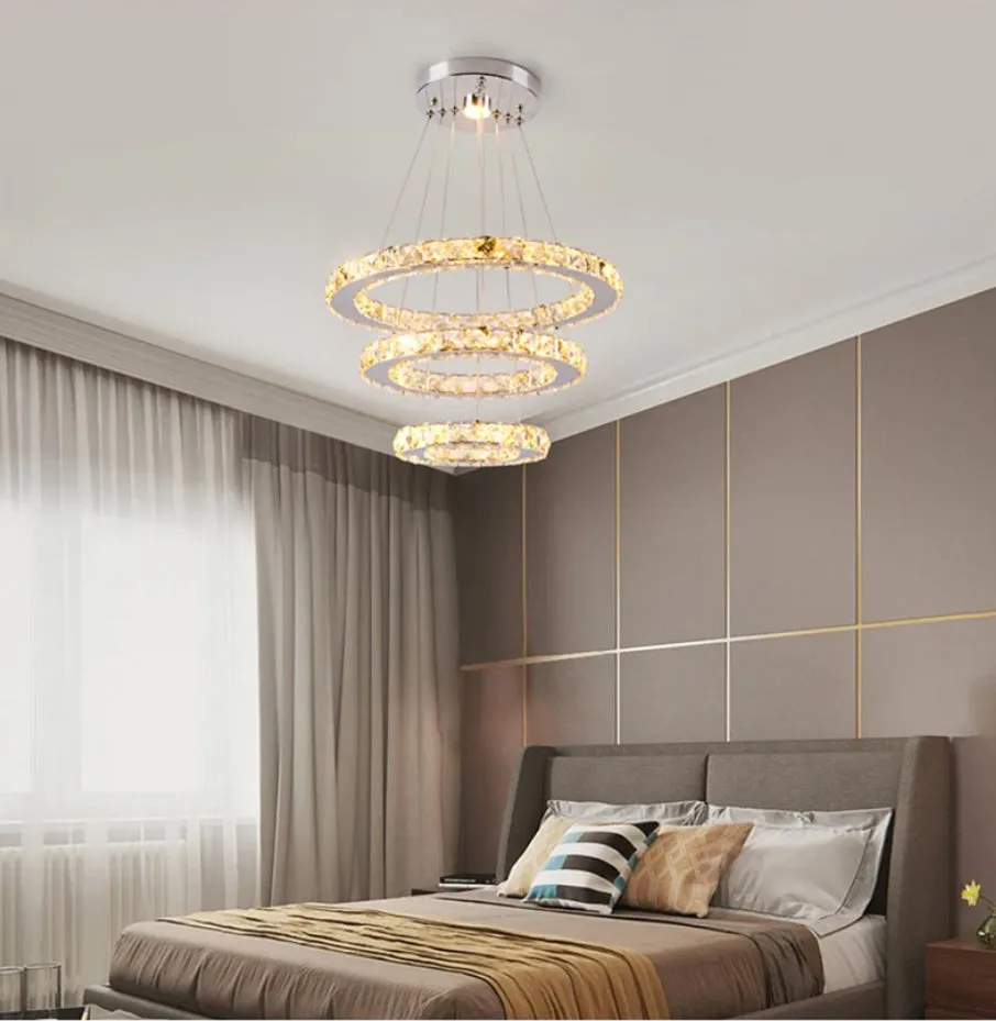 Luxury Modern Chandelier 3 LED Rings Crystal Chandelier Warm White| Lighting Fixture Bedroom/Living Room