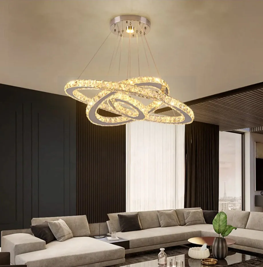 Luxury Modern Chandelier 3 LED Rings Crystal Chandelier Warm White| Lighting Fixture Bedroom/Living Room