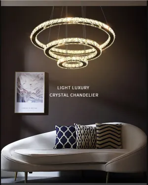 Luxury Modern Chandelier 3 LED Rings Crystal Chandelier Warm White| Lighting Fixture Bedroom/Living Room