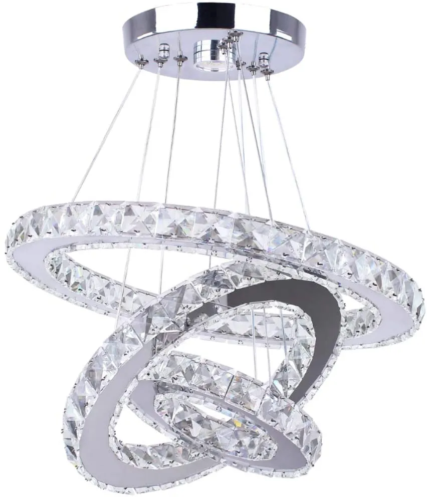 Luxury Modern Chandelier 3 LED Rings Crystal Chandelier Warm White| Lighting Fixture Bedroom/Living Room