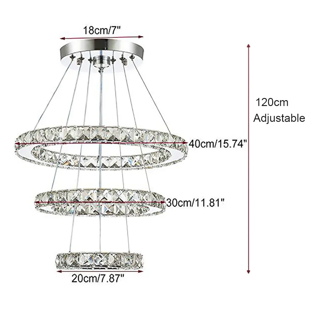 Luxury Modern Chandelier 3 LED Rings Crystal Chandelier Warm White| Lighting Fixture Bedroom/Living Room