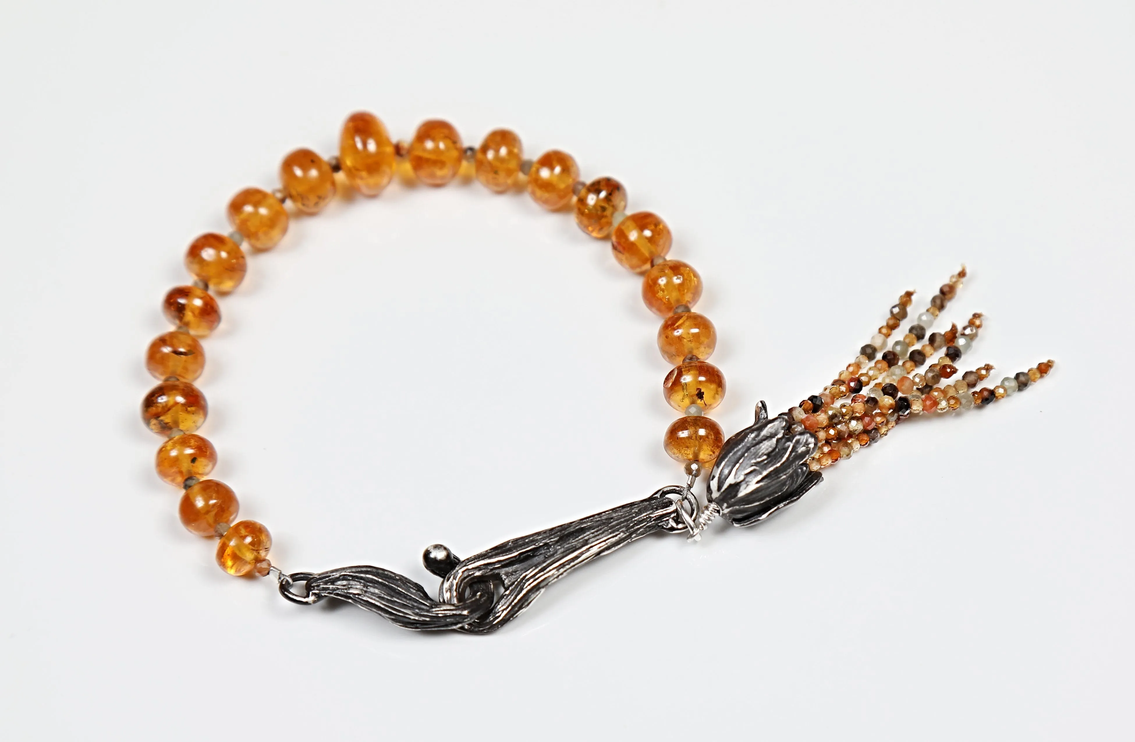 Mandarin Garnet, Orange Sapphire, and Silver Bracelet