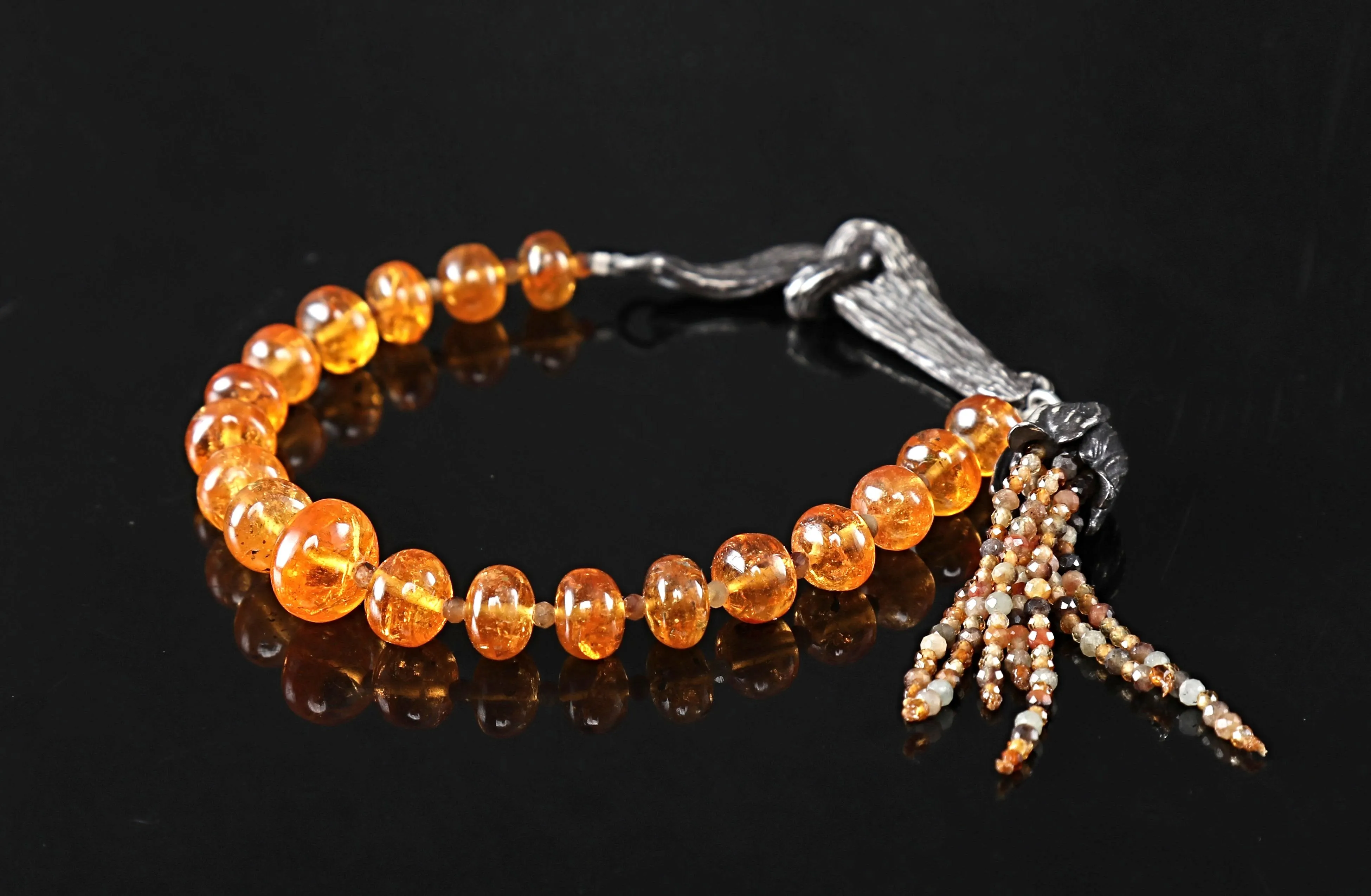 Mandarin Garnet, Orange Sapphire, and Silver Bracelet