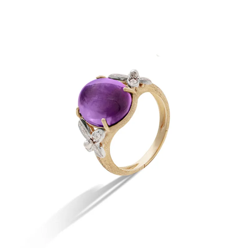 Marco Bicego Marrakech Onde Collection 18K Yellow Gold Amethyst Ring with Diamond Flowers