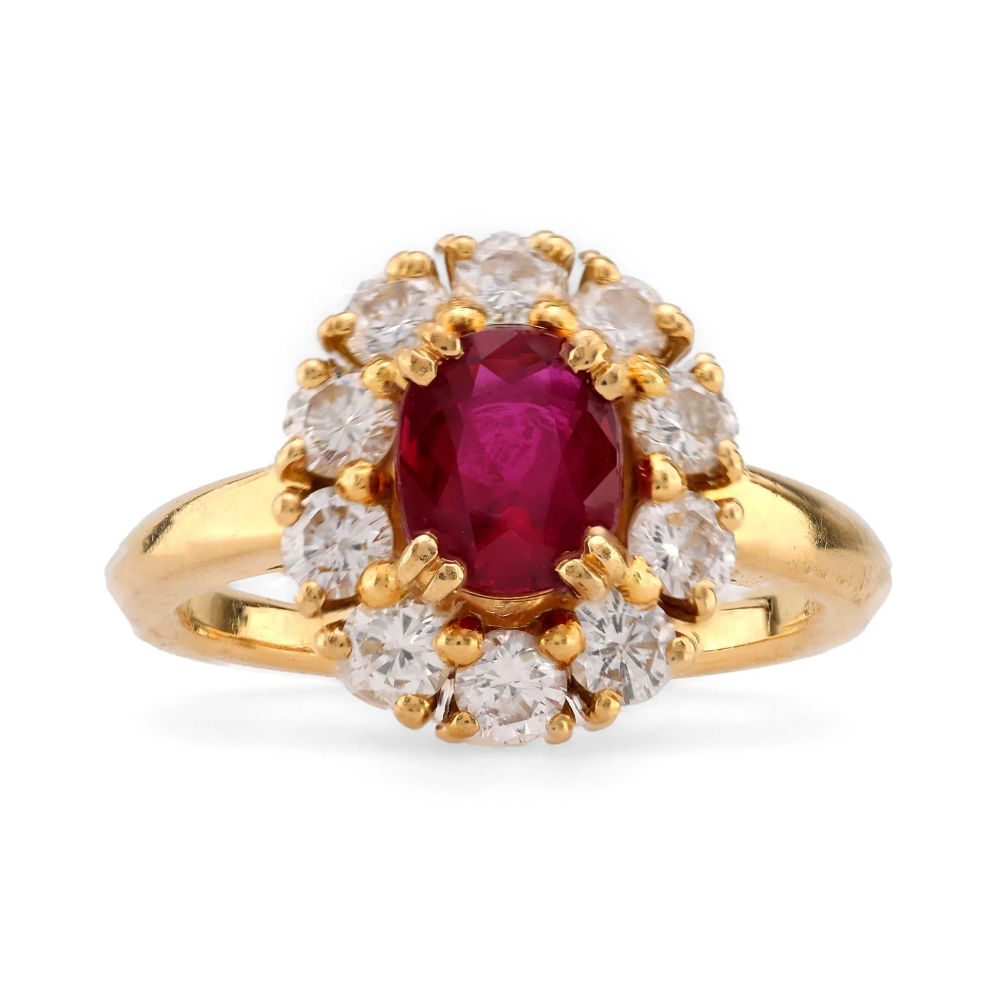 Mauboussin Paris 1.3 Carat Oval Cut Ruby Diamond 18K Yellow Gold Cluster Ring