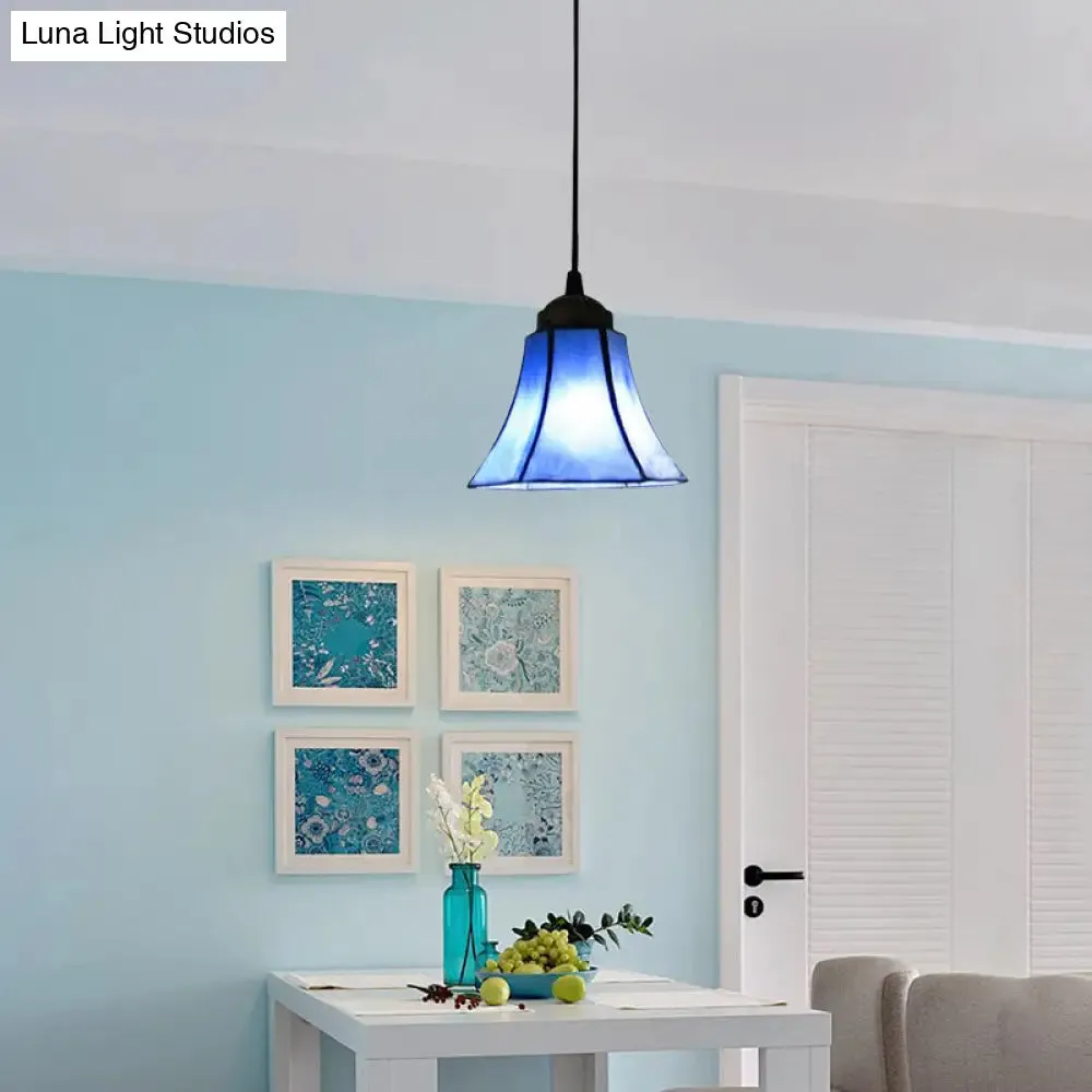 Mediterranean Blue Glass Mini Pendant Light for Dining Room - Stylish Suspension Lighting