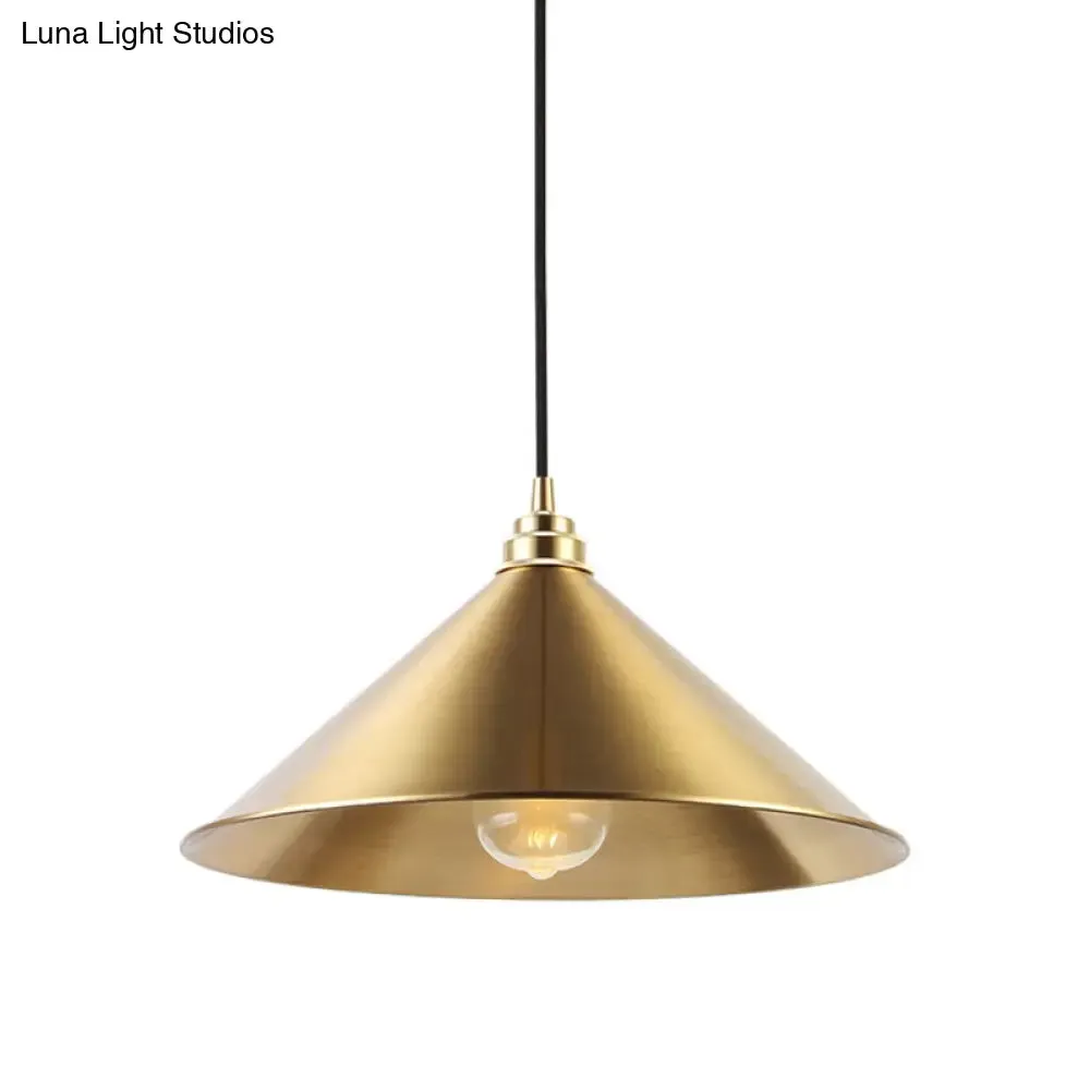 Metallic Vintage Brass Pendant Light with Conic Shade - Indoor Hanging Ceiling Light