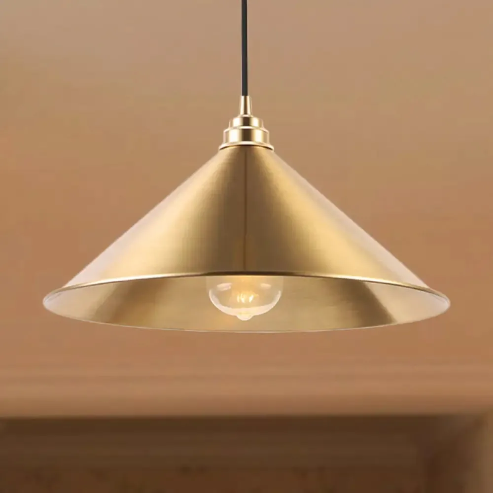 Metallic Vintage Brass Pendant Light with Conic Shade - Indoor Hanging Ceiling Light