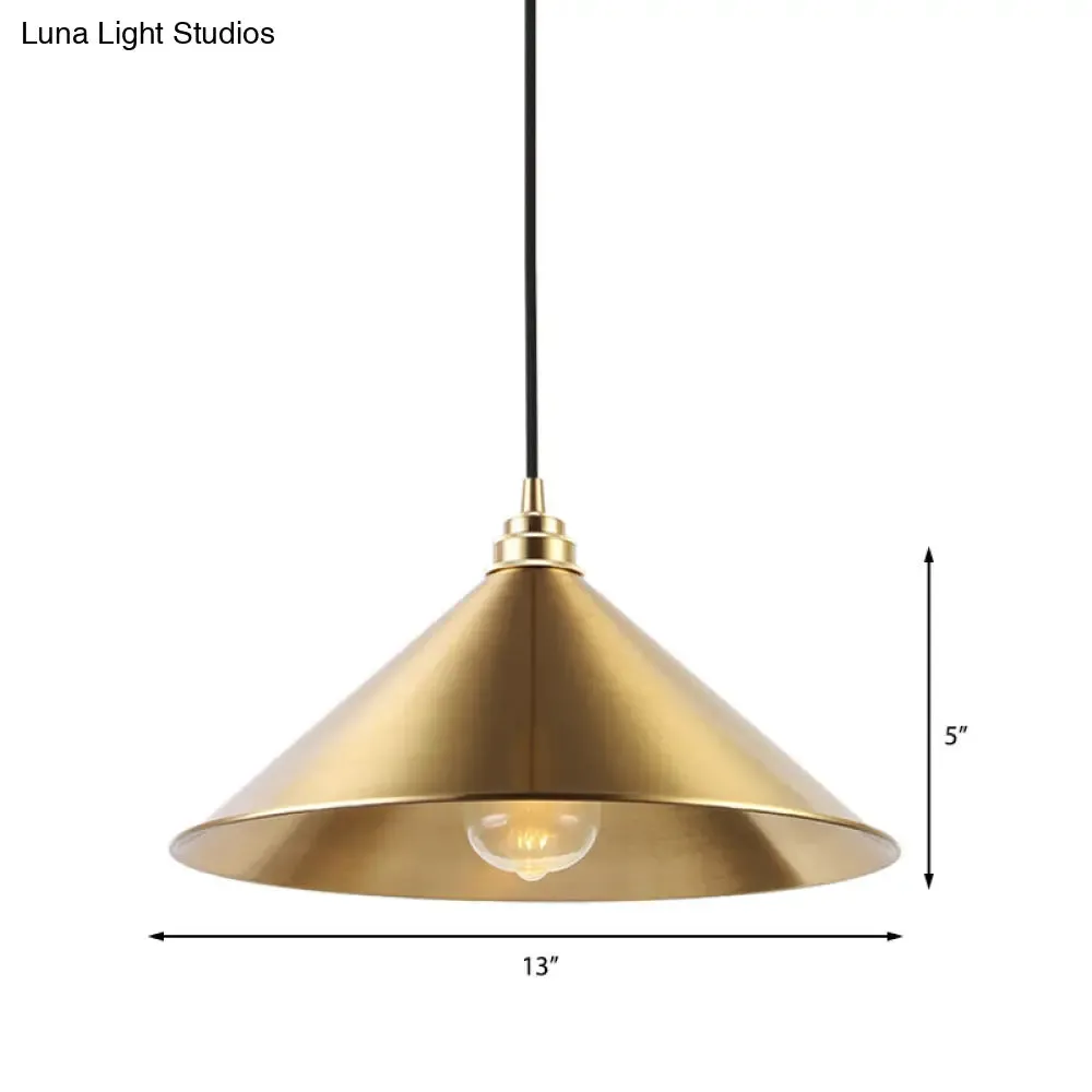 Metallic Vintage Brass Pendant Light with Conic Shade - Indoor Hanging Ceiling Light