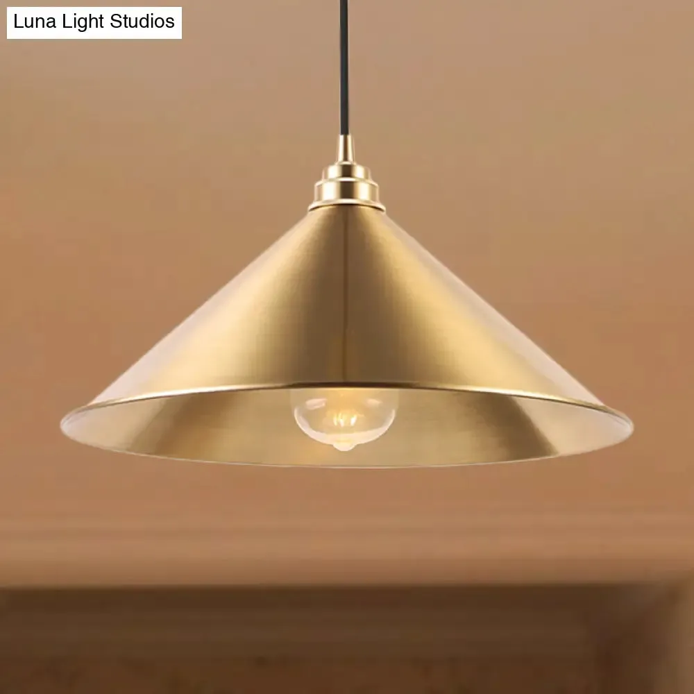 Metallic Vintage Brass Pendant Light with Conic Shade - Indoor Hanging Ceiling Light