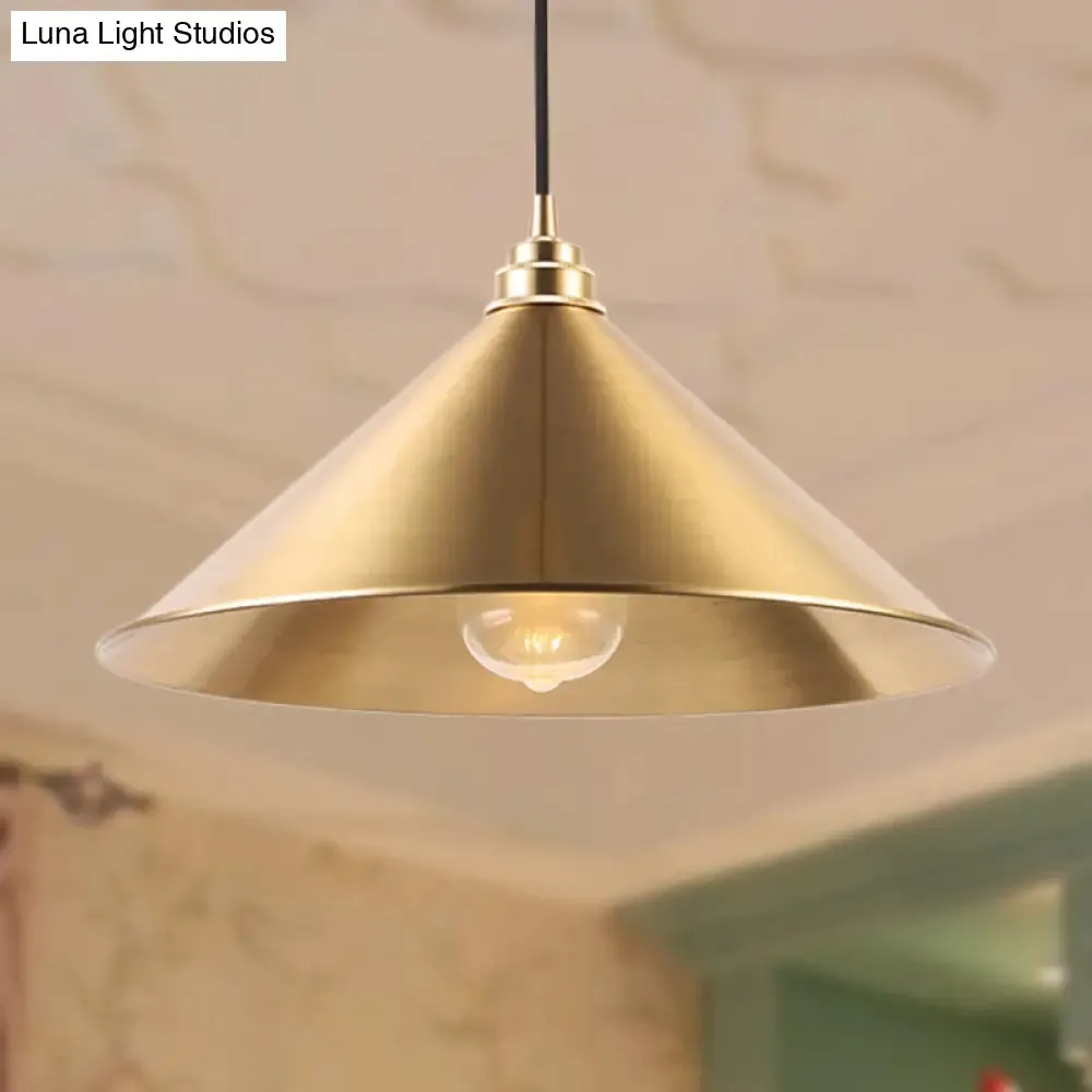 Metallic Vintage Brass Pendant Light with Conic Shade - Indoor Hanging Ceiling Light