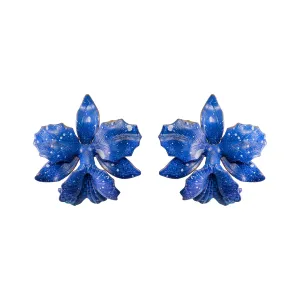 Midnight Laelia Orchid Studs