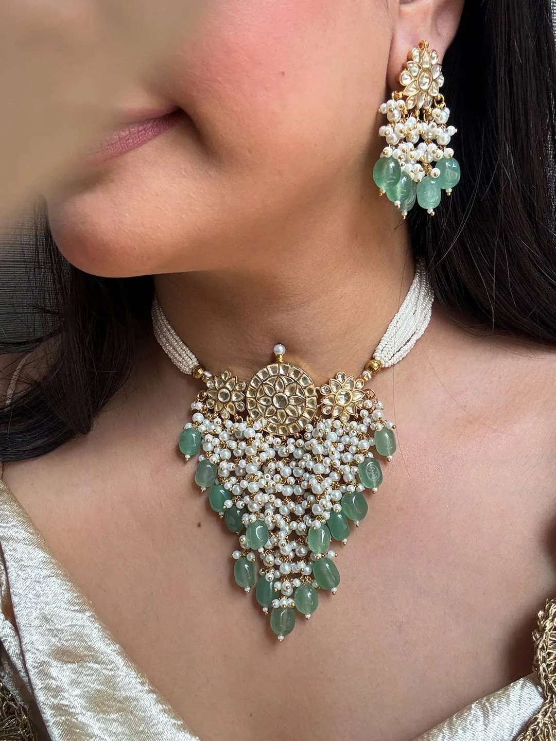 Mint Green Paachi Kundan Set